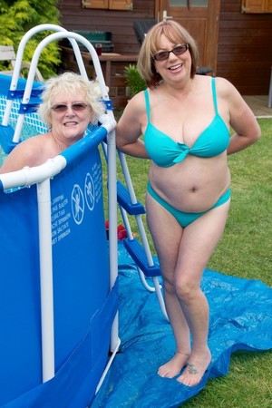 Wild grandmas having fun in the pool,